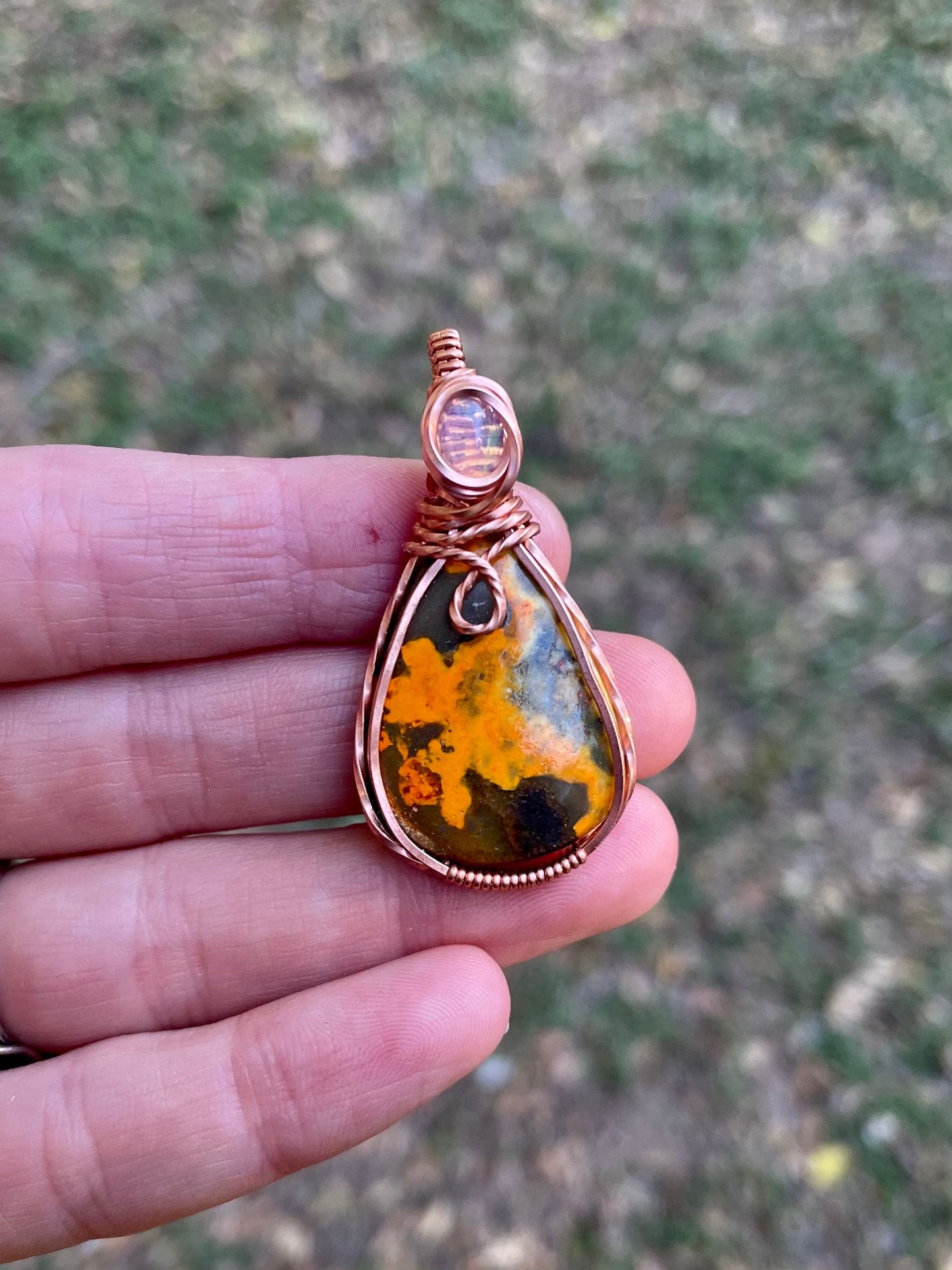 Pocahontas Bumble Bee Jasper Pendant + Opal