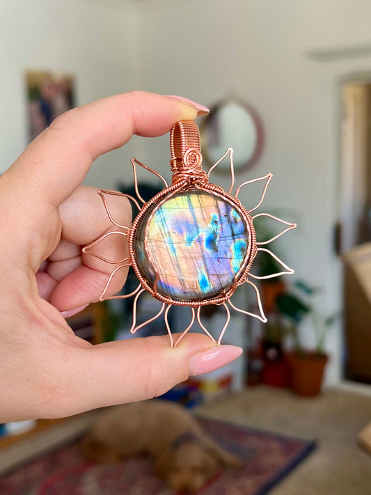 Rainbow Labradorite Sunflower Pendant