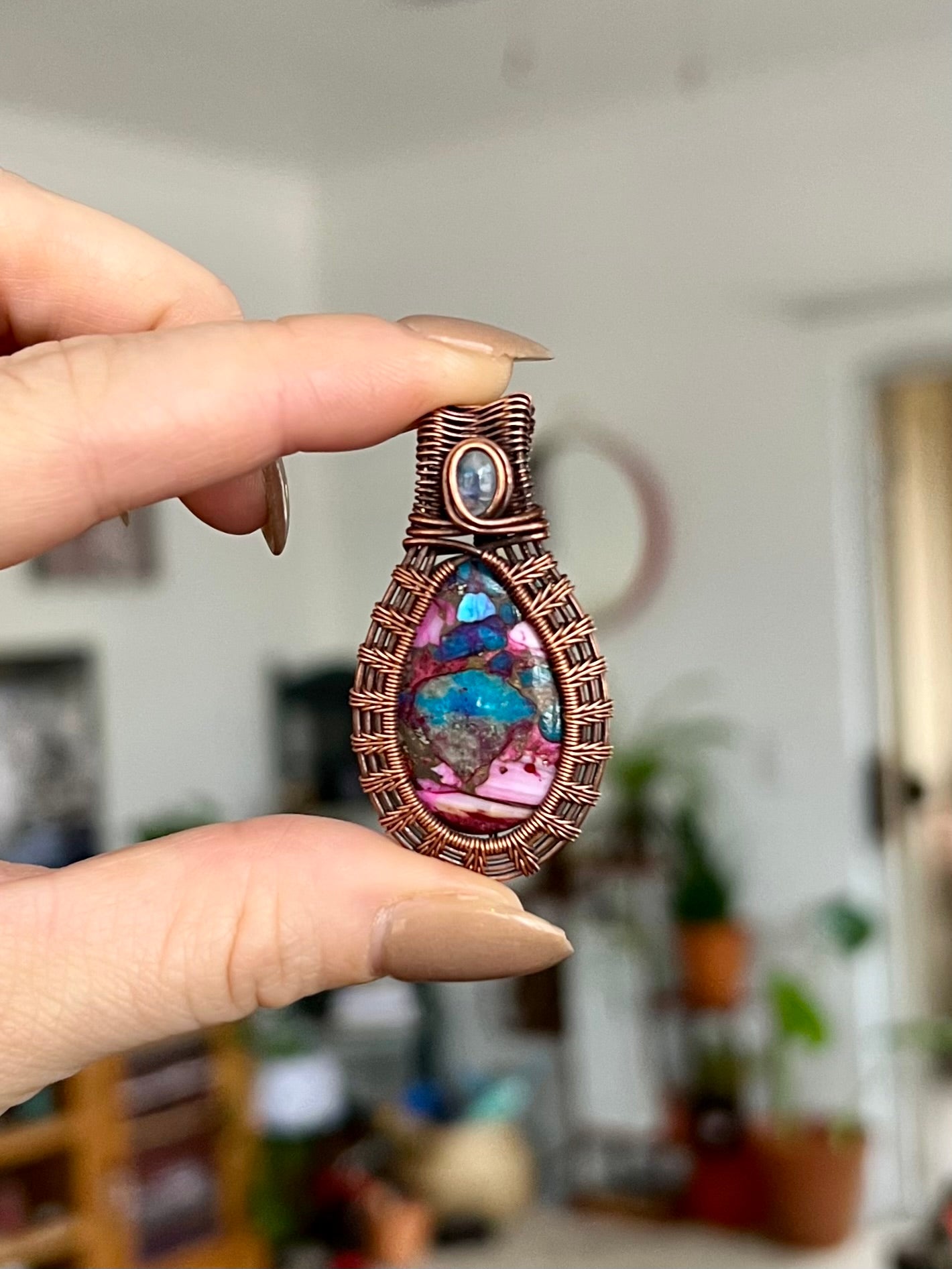 Purple Spiny Oyster Turquoise & Moonstone Pendant