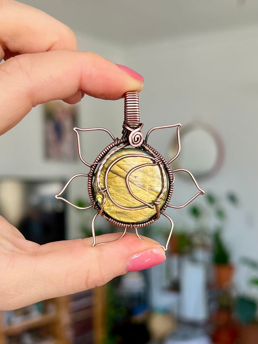 Labradorite Sunflower Moon Pendant