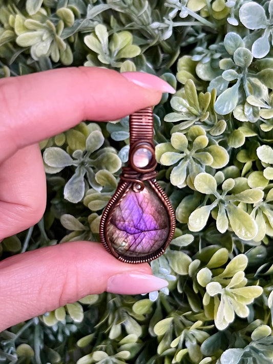 Purple Labradorite + Moonstone Pendant