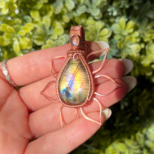 Labradorite + Moonstone Sunflower Pendant