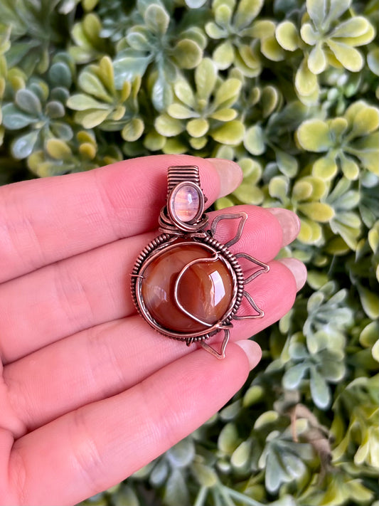 Carnelian & Moonstone-Moon & Sun Pendant