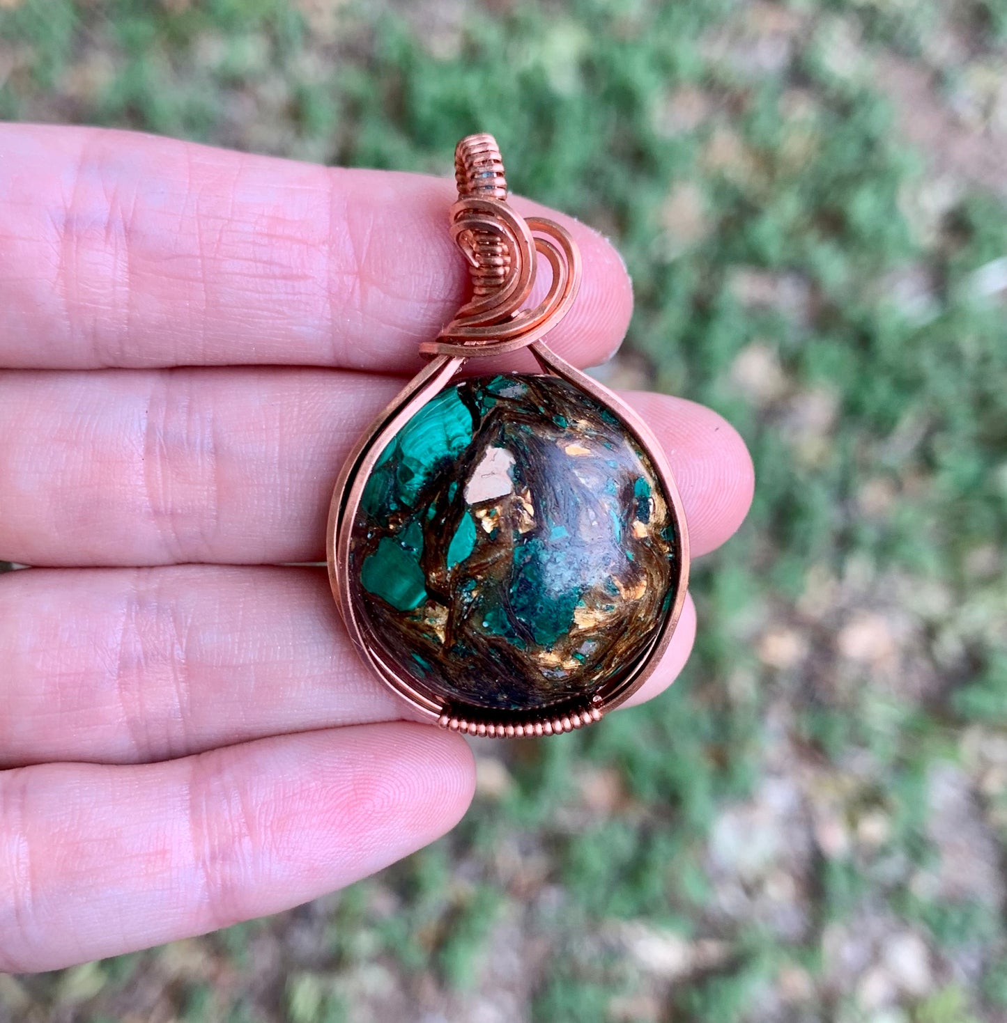 "EMILY" Malachite with Copper inlay Pendant