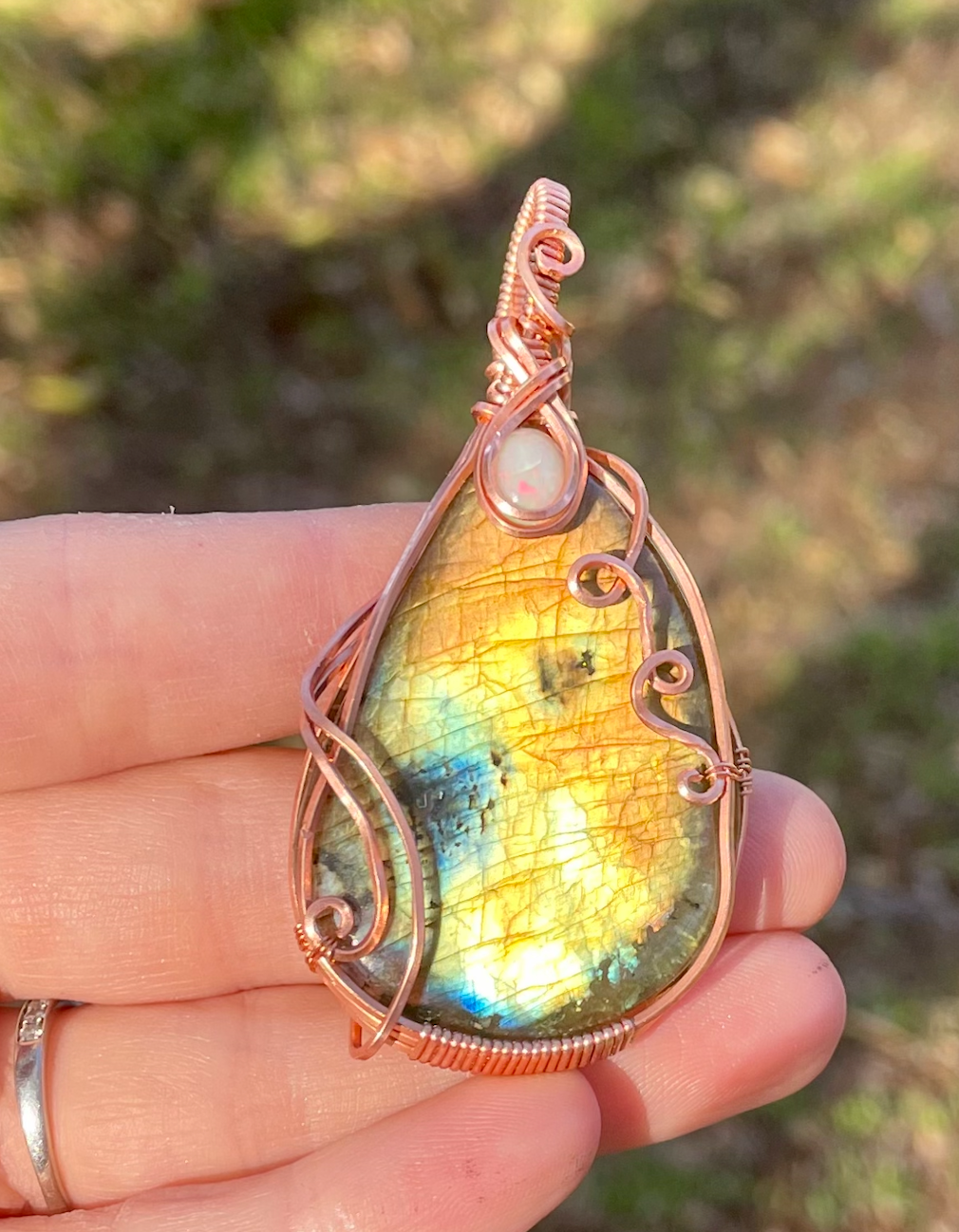 Rainbow Labradorite + Opal Pendant