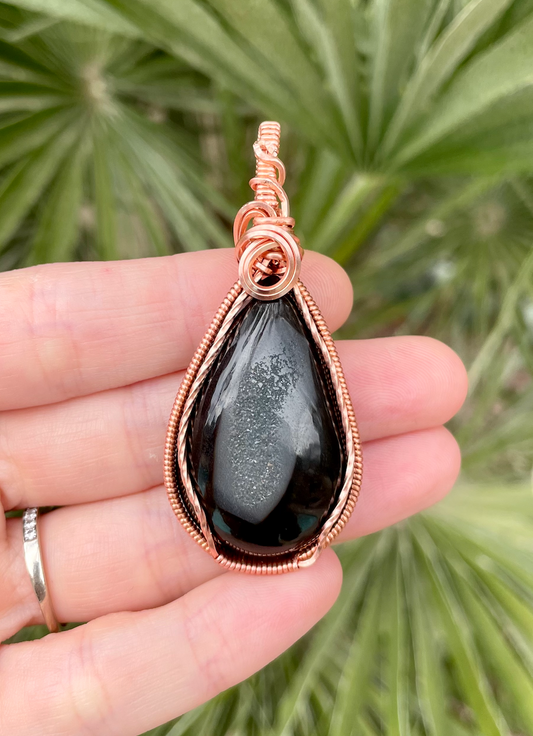 “Persephone” Black Druzy Pendant