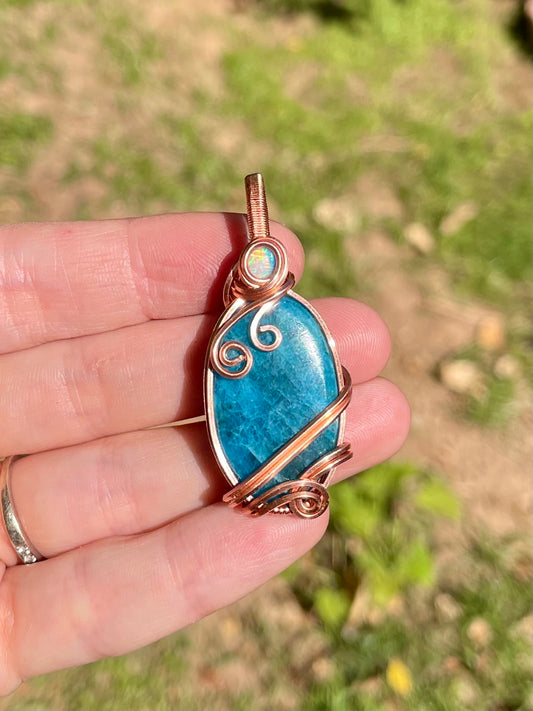 Blue Apatite and Ethiopian Opal Pendant