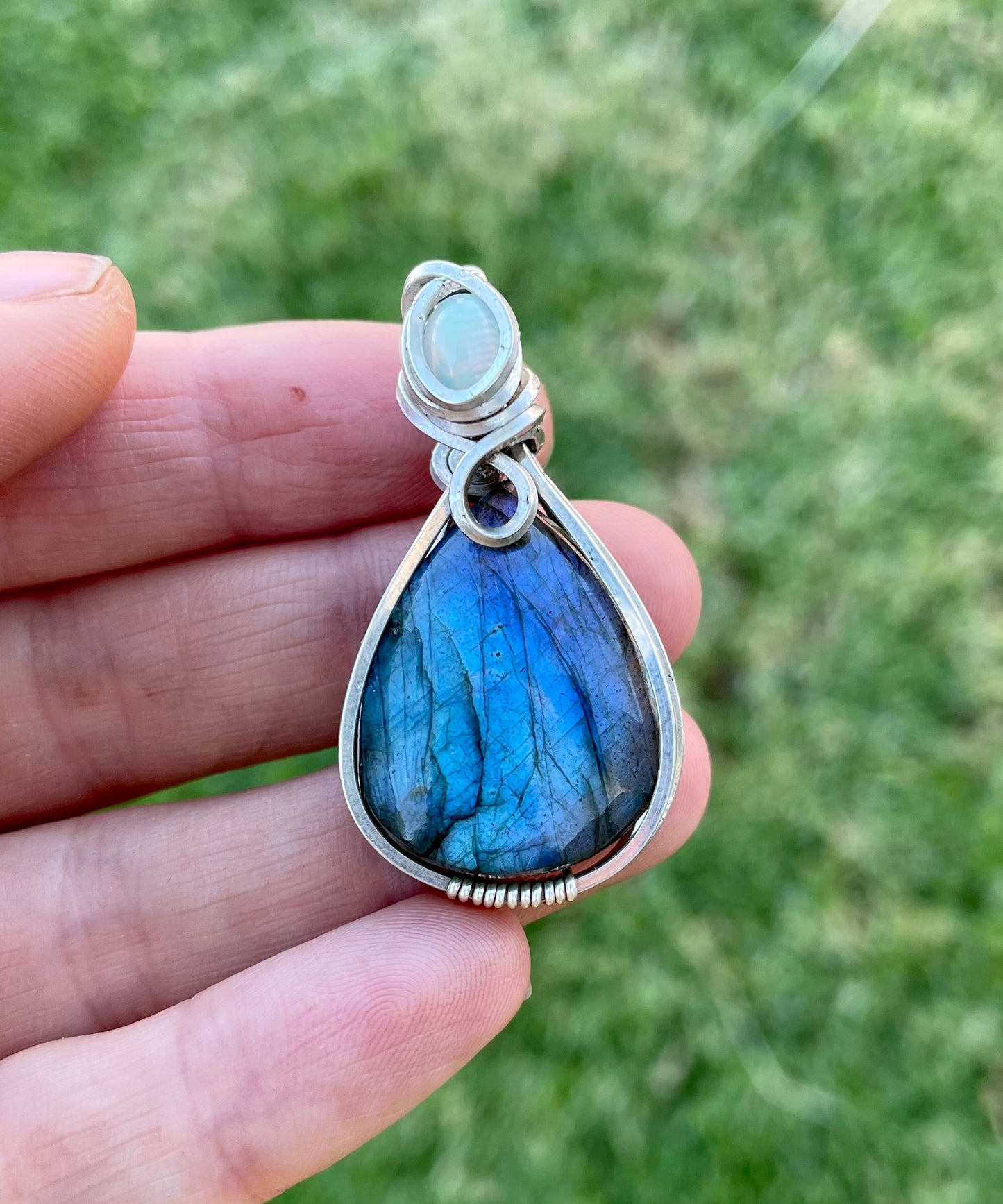 Labradorite + Opal Pendant in Sterling Silver filled