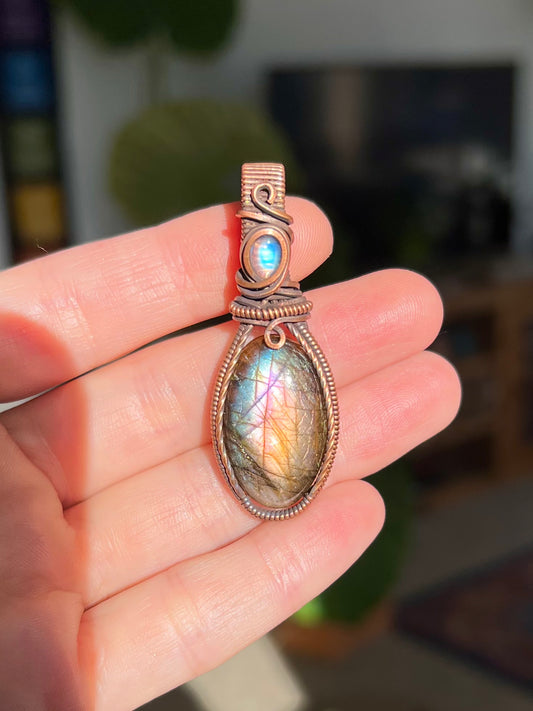 Rainbow Labradorite + Moonstone Pendant