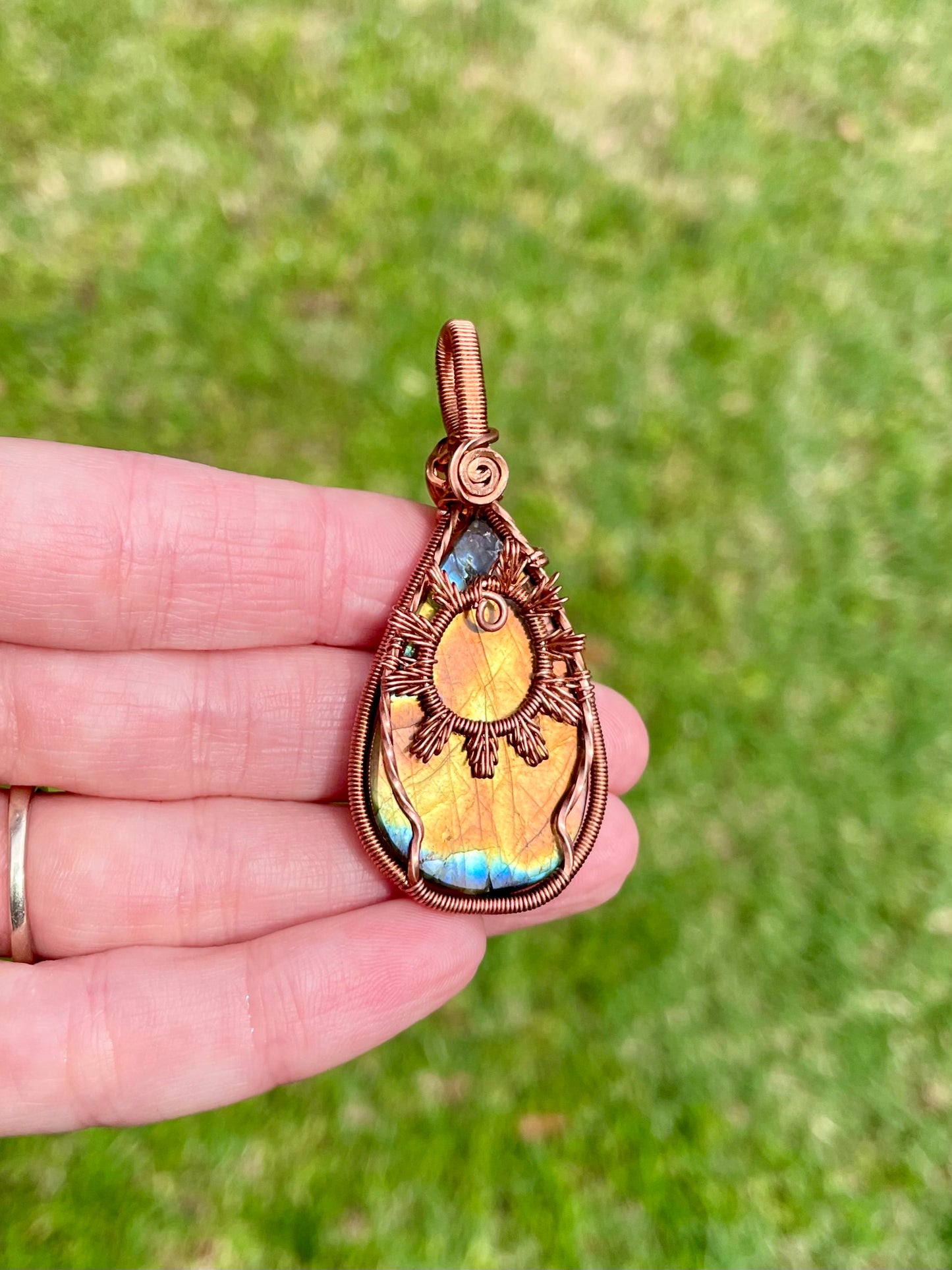 Labradorite + Opal Sunburst Reversible Pendant