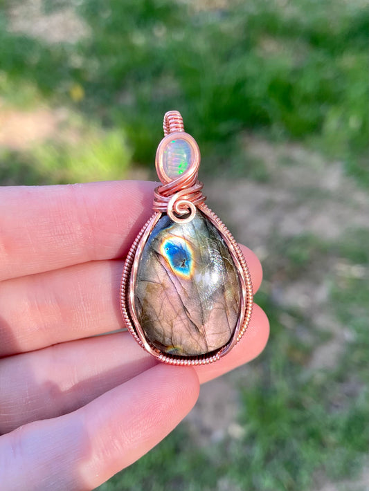 Rainbow Labradorite and Opal Pendant