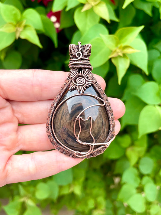 Gold Sheen Obsidian Halloween Night Pendant