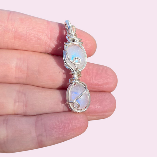 Double Moonstone Pendant in Sterling Silver filled