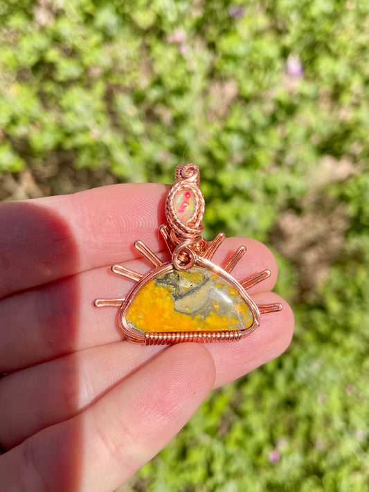 Sun Bumble Bee Jasper and Ethiopian Opal Pendant