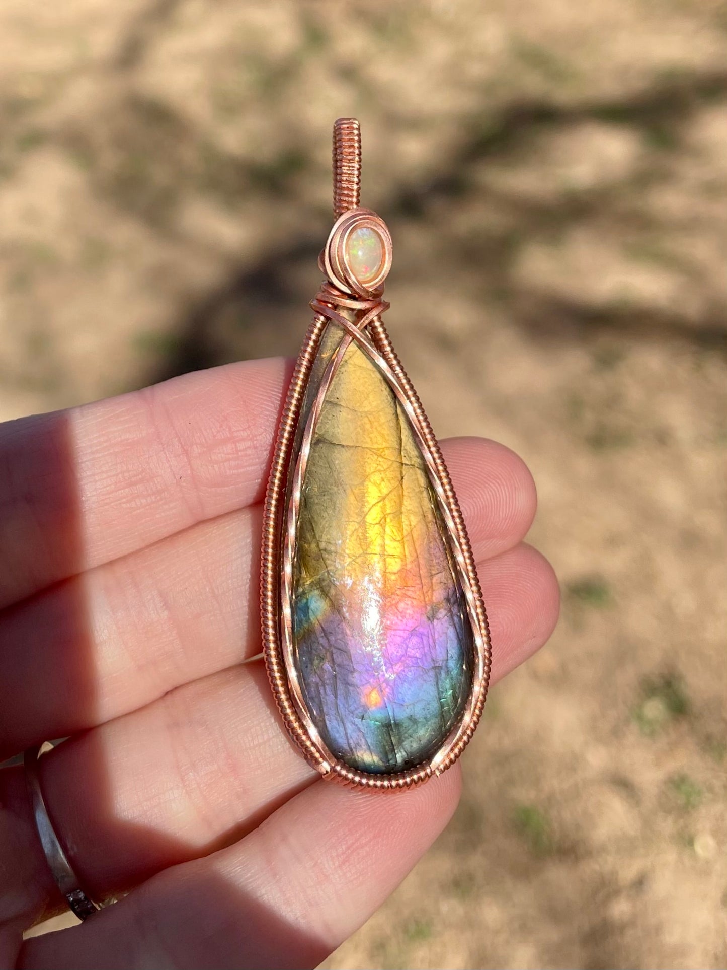 Rainbow Labradorite & Opal Pendant