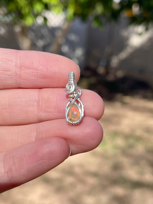 Mini Ethiopian Opal Pendant in sterling silver filled wire