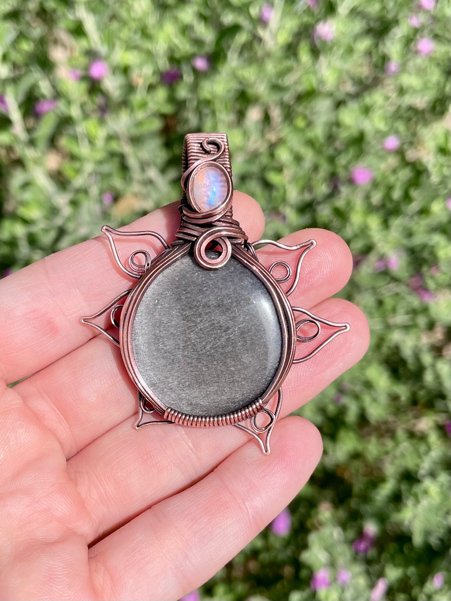 Silver Sheen Obsidian + Moonstone Flower