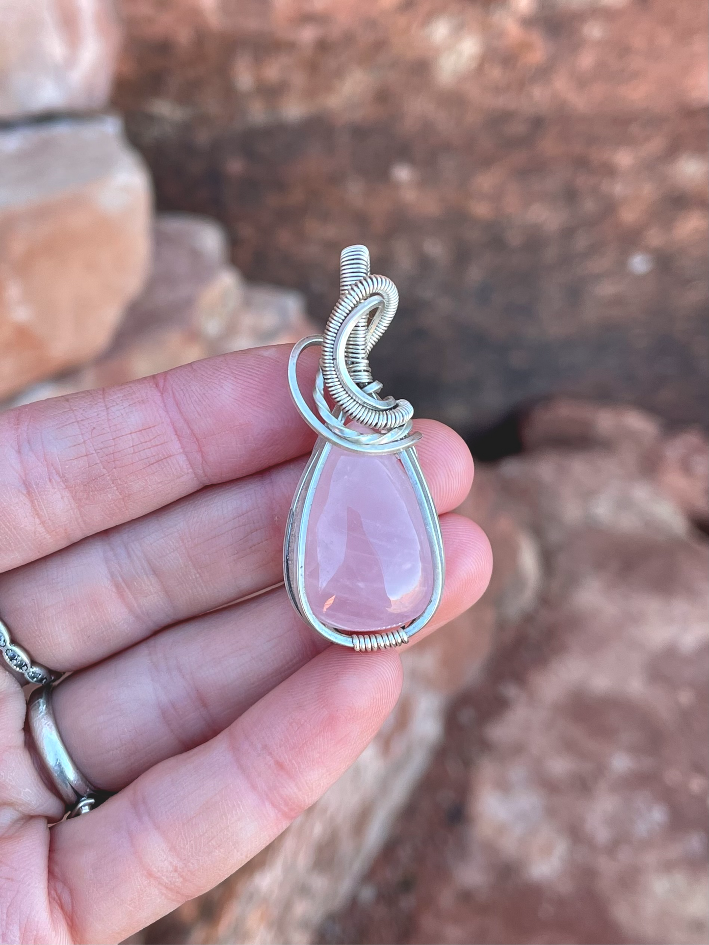 Rose Quartz Pendant in Sterling Silver filled