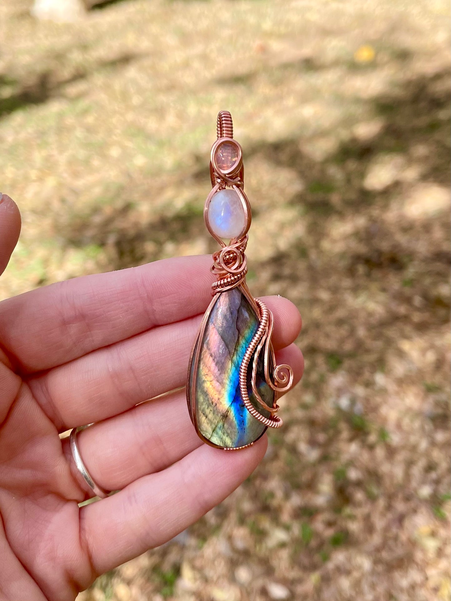 Triple Labradorite + Moonstone + Opal Pendant