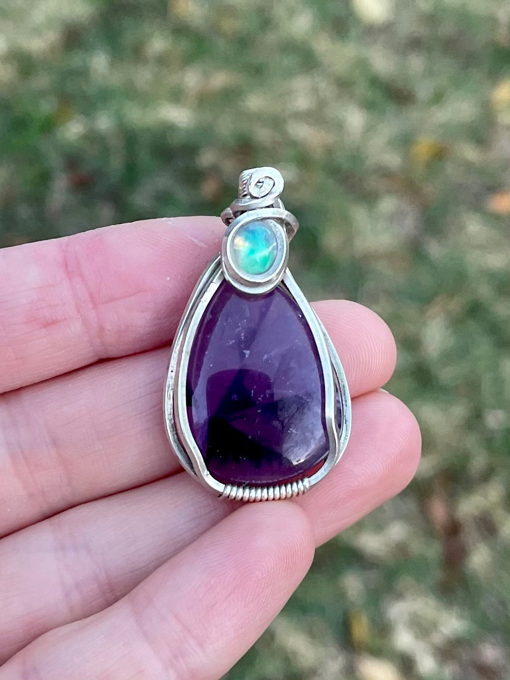 Amethyst Pendant with Opal in sterling silver filled