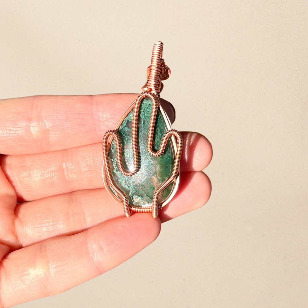 Moss Agate Cactus Pendant