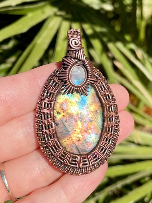 Labradorite + Moonstone Sunburst Pendant