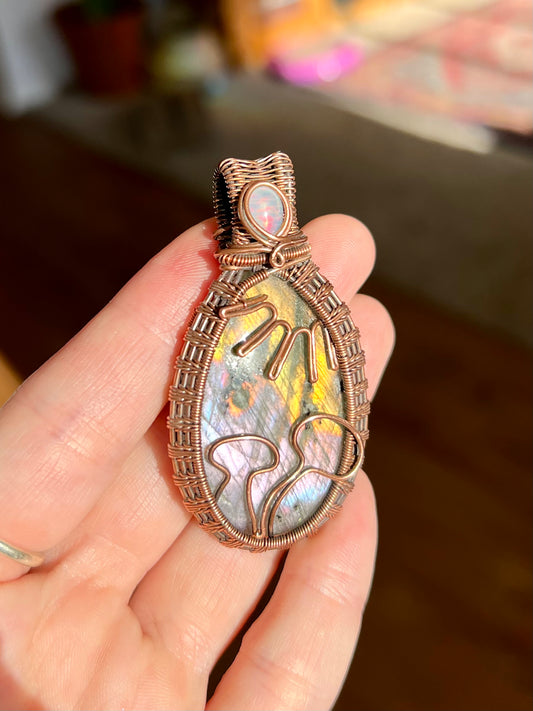 Trippy Labradorite & Opal Pendant