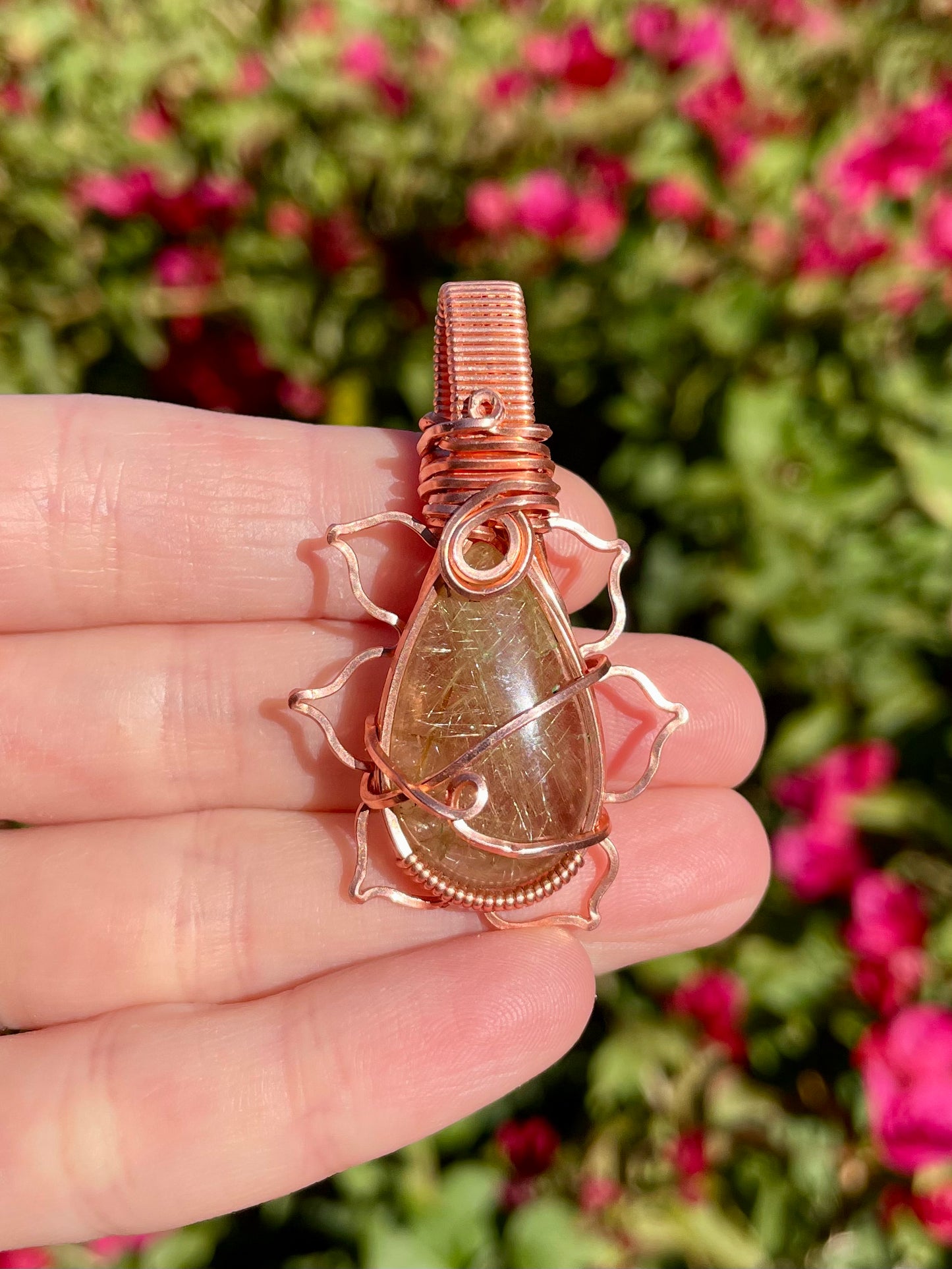 Rutilated Quartz Flower Pendant