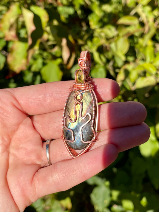 Labradorite and Peridot Cactus Pendant