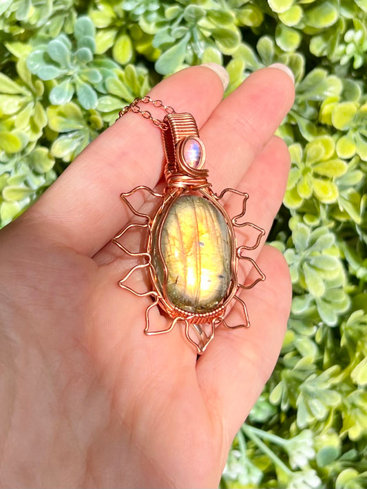 Labradorite + Moonstone Flower Pendant