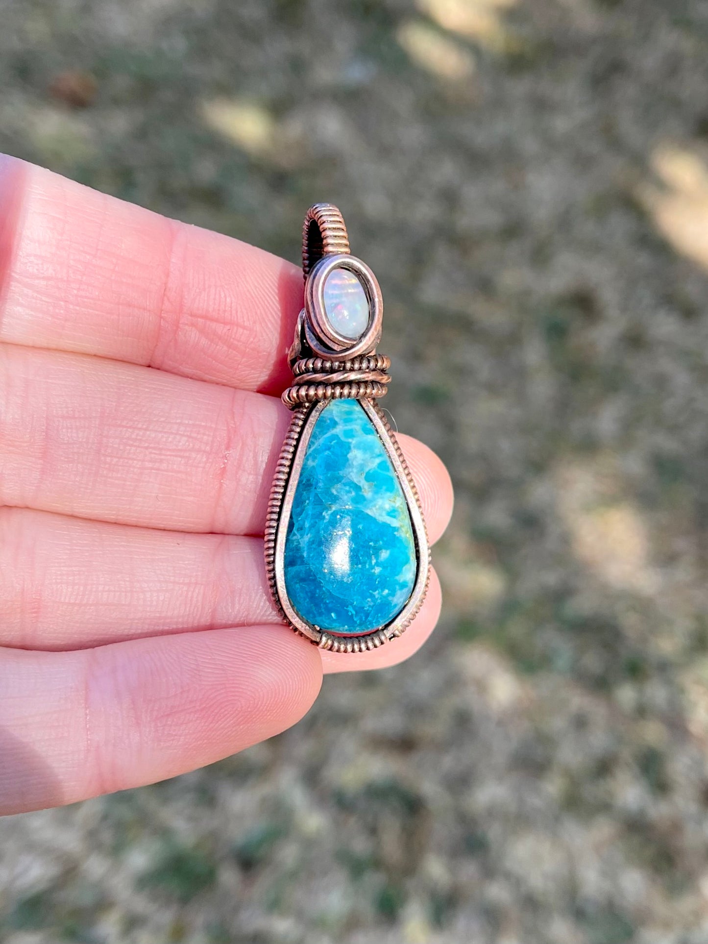 Blue Apatite + Opal Pendant