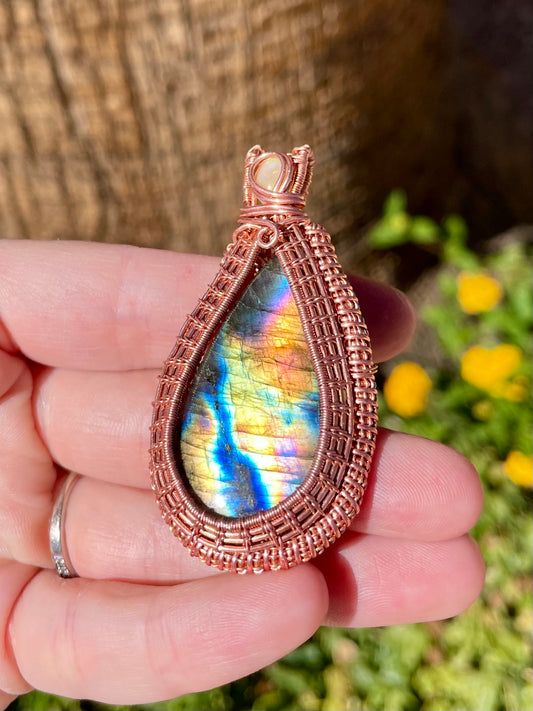 Rainbow Labradorite and Opal Pendant