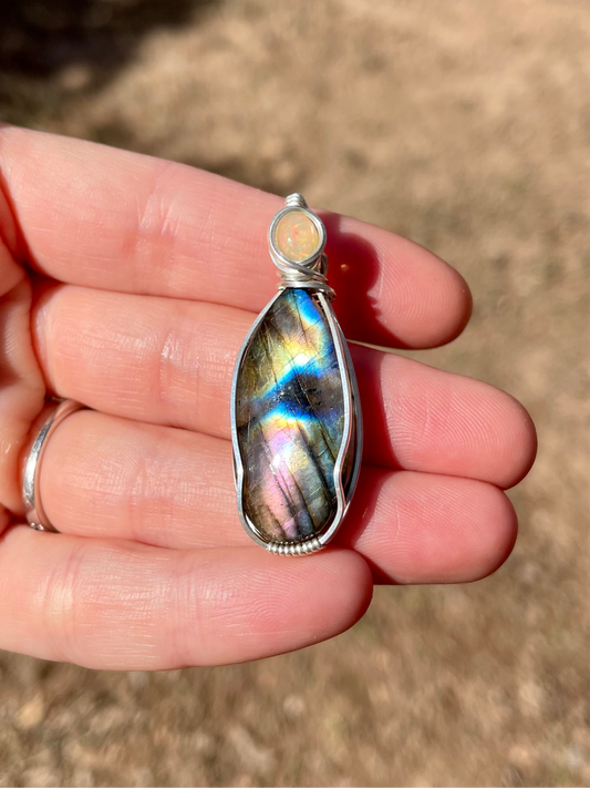 Labradorite + Opal Pendant