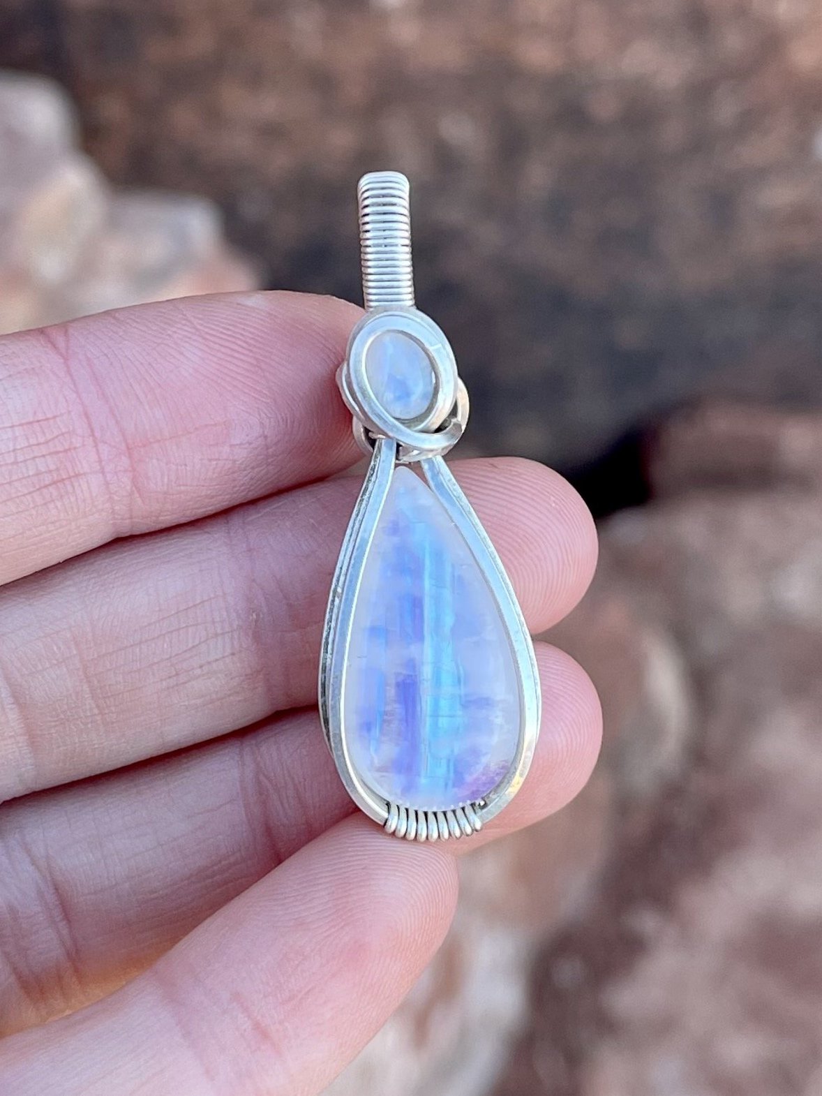 Double Moonstone Pendant in Sterling Silver filled