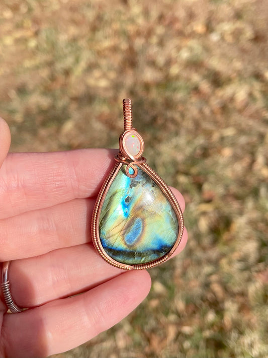 Labradorite + Opal Pendant