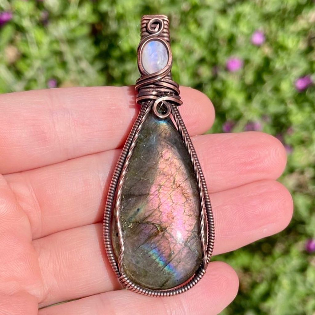 Purple Labradorite + Moonstone Pendant