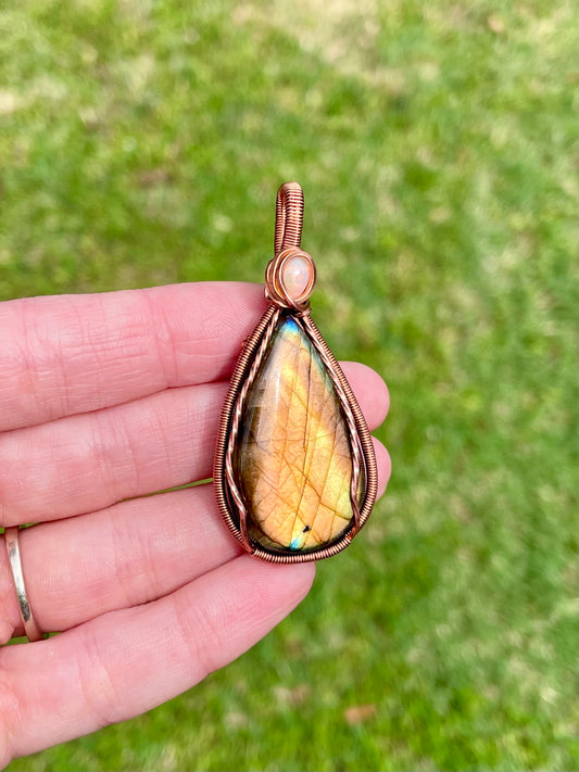 Labradorite + Opal Sunburst Reversible Pendant