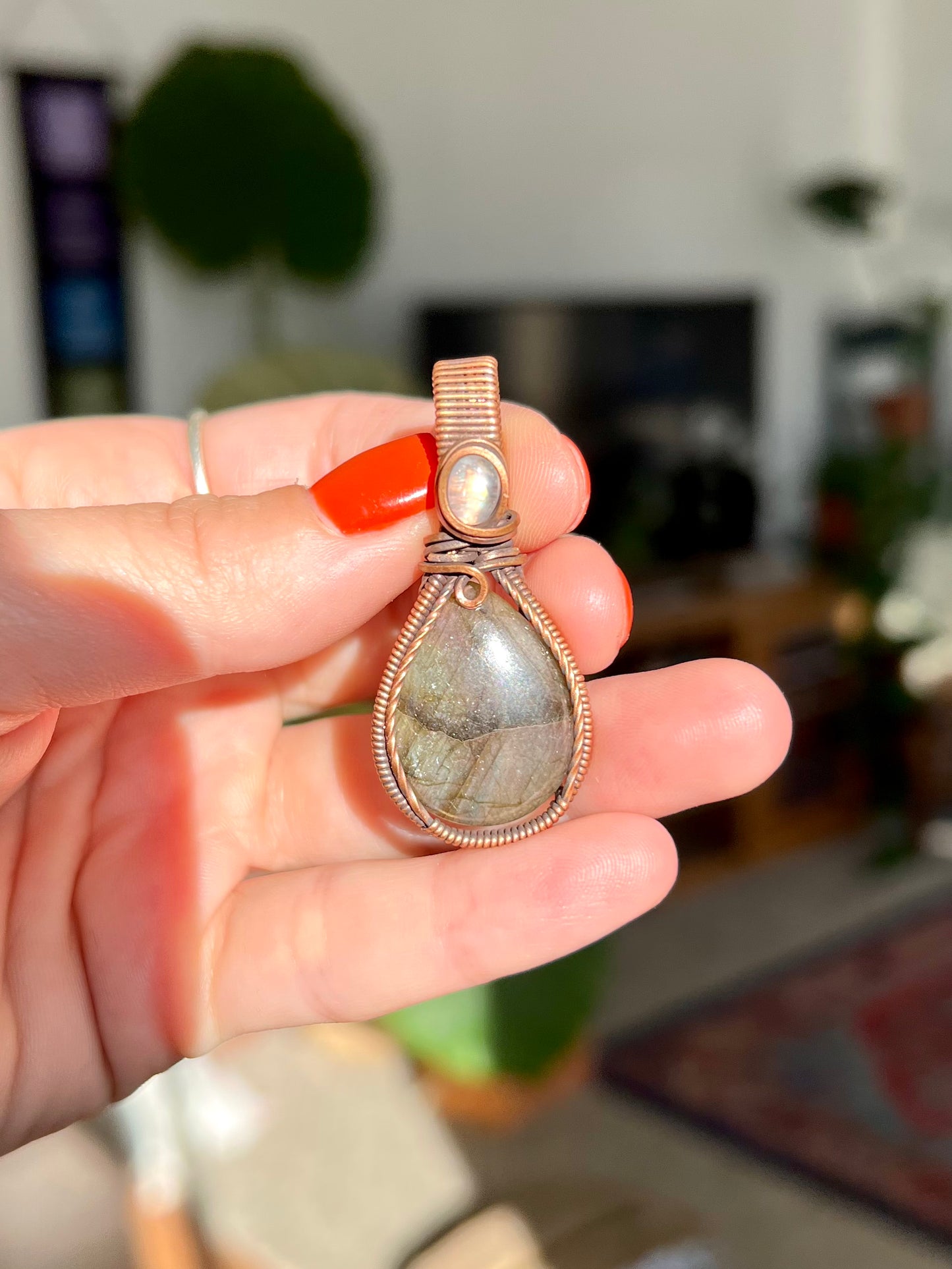 Pink Labradorite + Moonstone Pendant