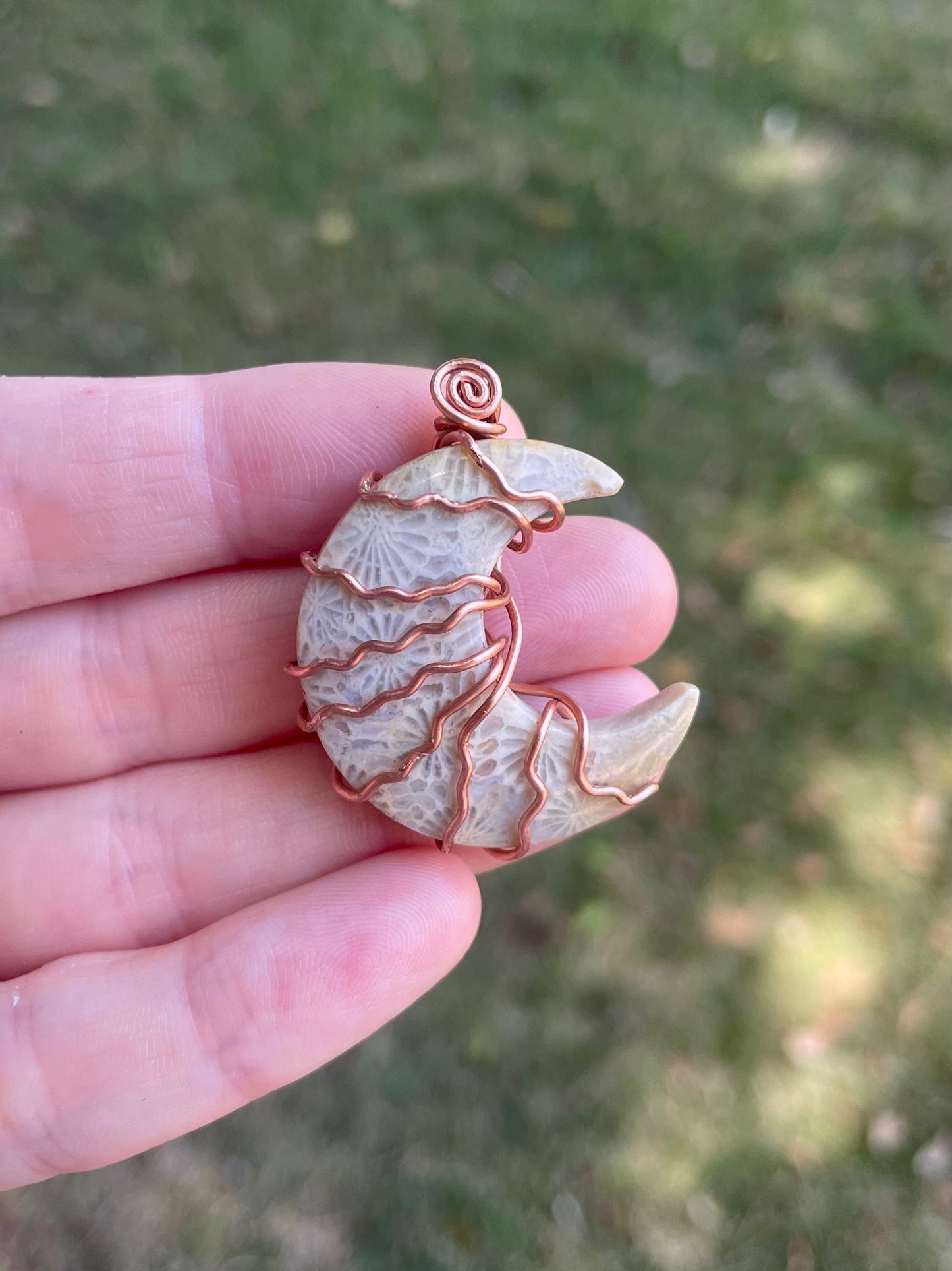 Coral Fossil Moon Earth Pendant