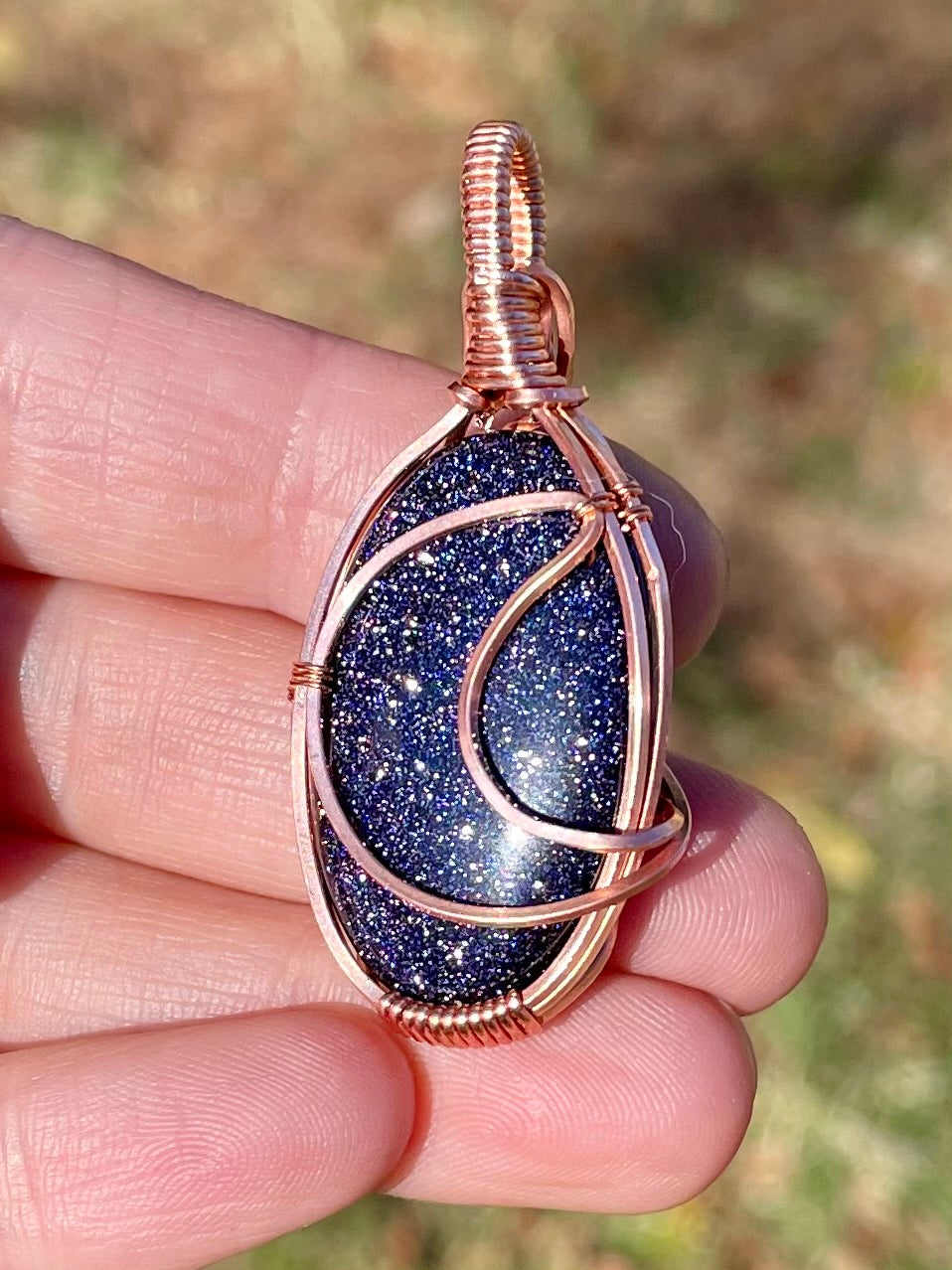 Blue Goldstone Moon Pendant