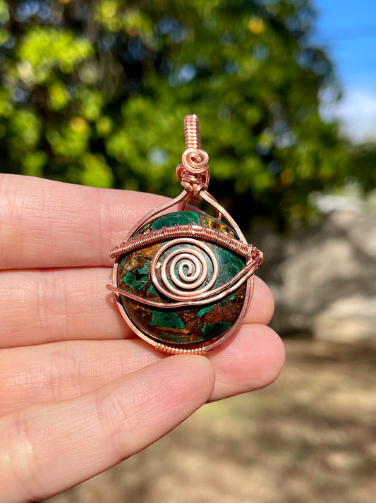 Eye Malachite with Copper inlay Pendant