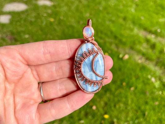 Blue Opal with Ethiopian Opal Moon Pendant