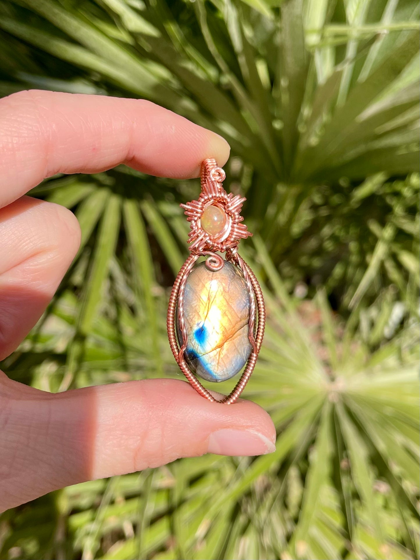 “Alectrona” Labradorite and Opal Pendant