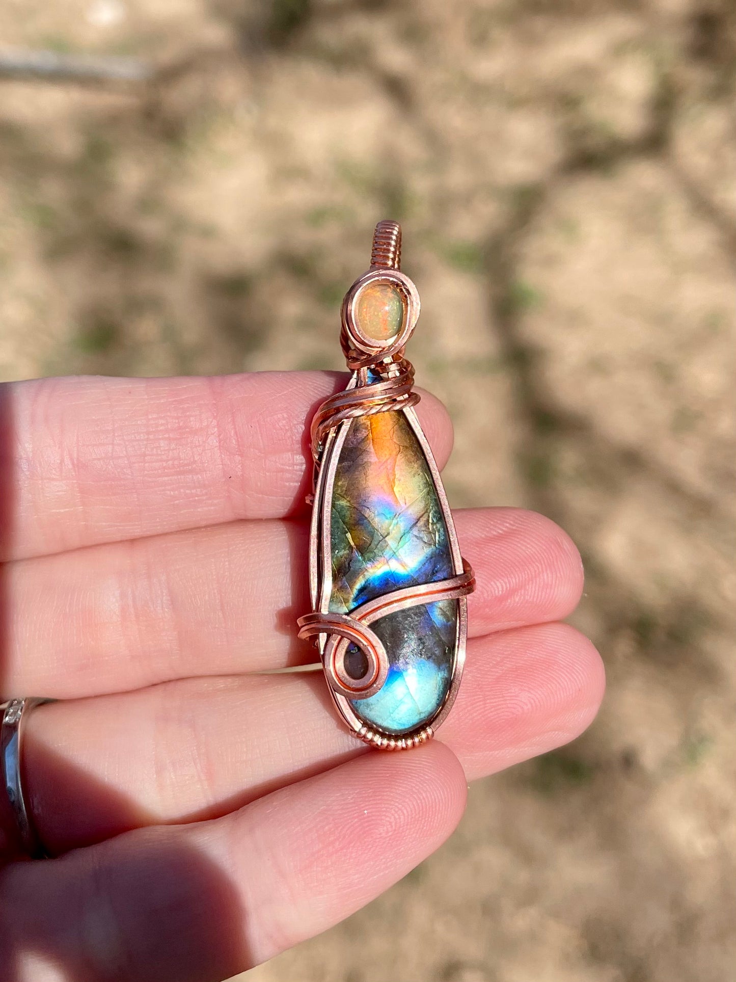 Rainbow Labradorite & Opal Pendant