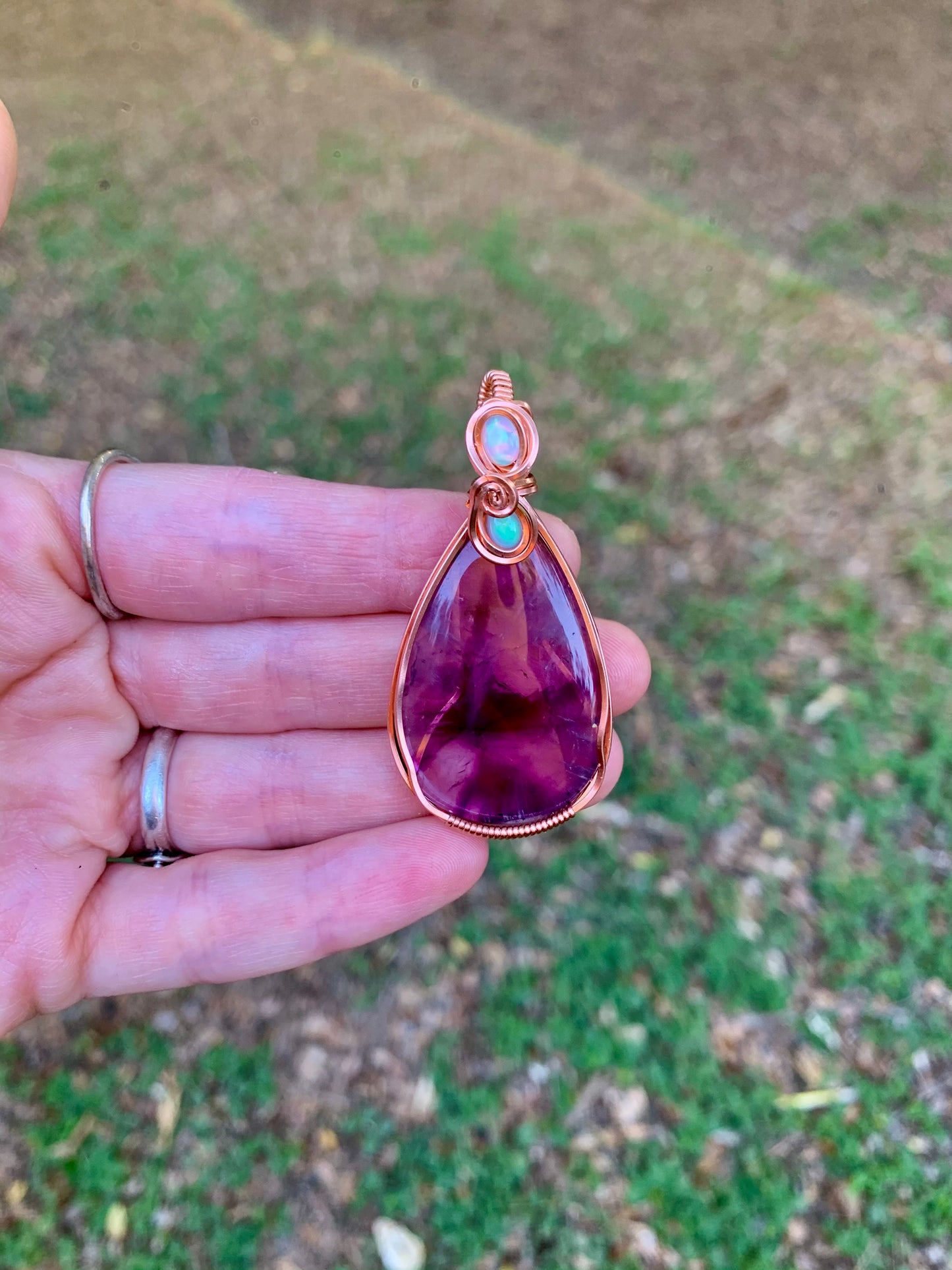 Amethyst Pendant with double Ethiopian Opal