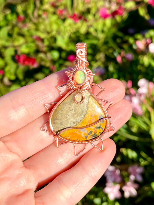 Bumble Bee Jasper Pendant + Opal