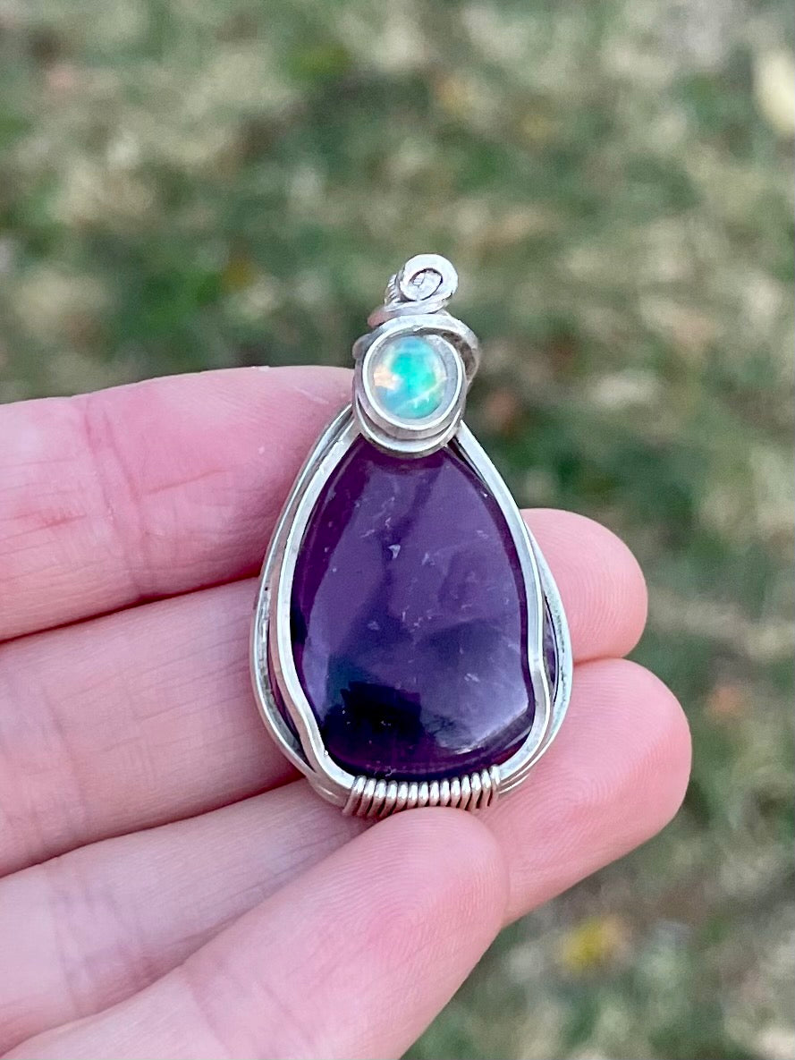 Amethyst Pendant with Opal in sterling silver filled