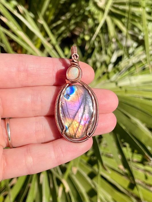 Pink Labradorite + Opal Reversible Flash Pendant