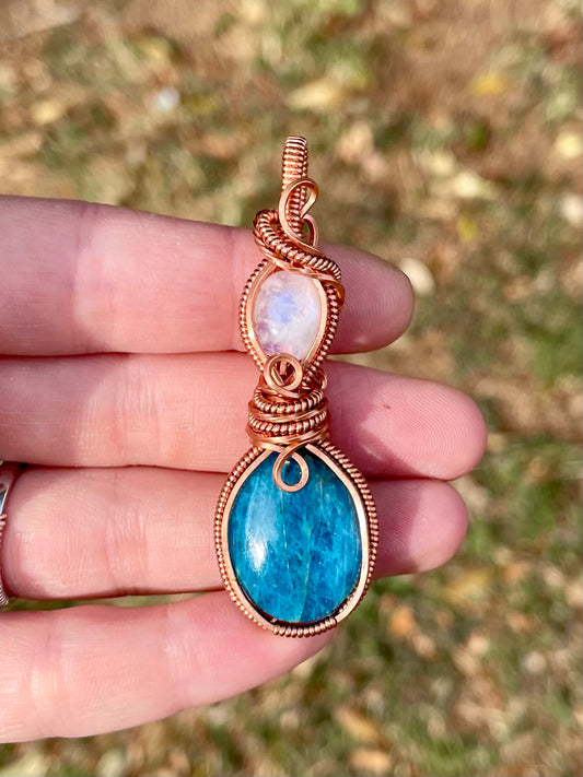 Blue Apatite + Moonstone Pendant