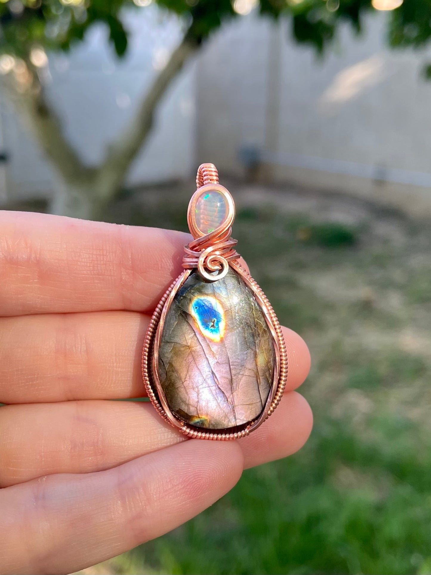 Rainbow Labradorite and Opal Pendant